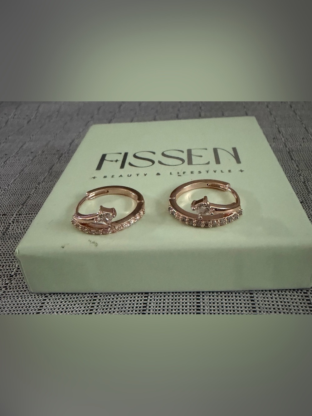 Fissen Rose Gold Cubic Zirconia Hoop Earrings - Rose Gold